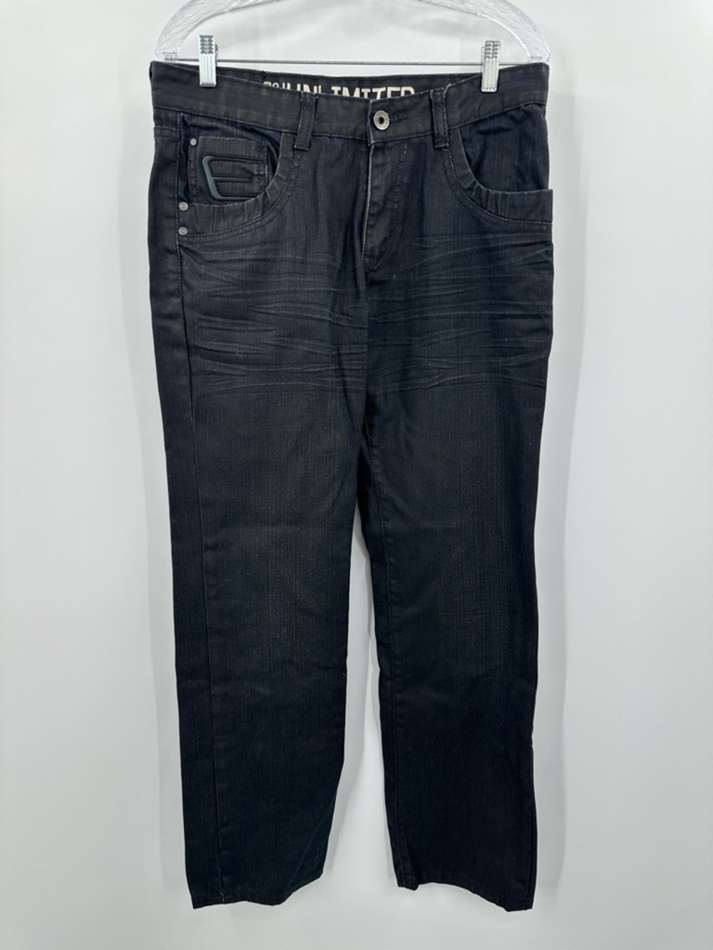 Ecko Unlimited Men's Unlimited Slim Straight Black Denim Jeans 34x32 Y2K HipHop